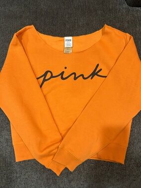PINK Victoria's Secret Orange Crewneck Sweatshirt with Script Logo